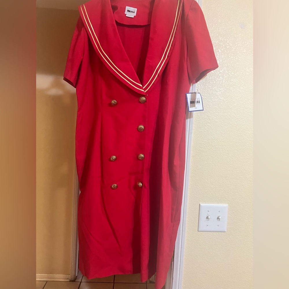 Vintage Leslie Fay Red Sailor Dress Brand New With Tags Size 16 P2P 23